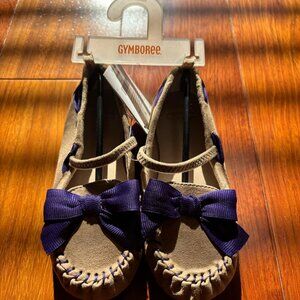 NEW Gymboree Moccasin Flats for Toddler Girls Size 10 – Tan with Purple Bow